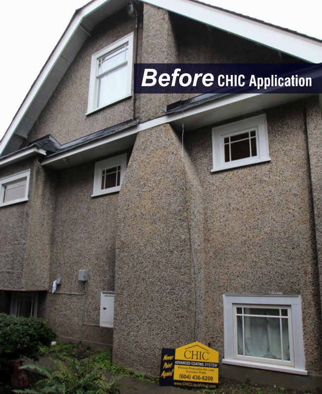 Rock Stucco was degrading on this home, and the rocks were falling off.  CHIC stabilizes the surface, we seal the cracks, and provide a lifetime warrantee.