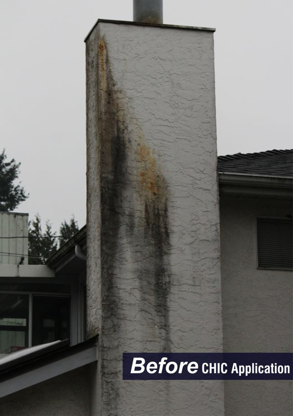 Porous stucco on chimney needed cleaning and the CHIC Advanced Coating System.
