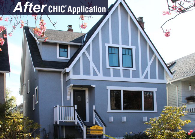 The 3 coat CHIC Liquid Vinyl System makes this old Dash Stucco home look beautiful again, and increases the life of the stucco.